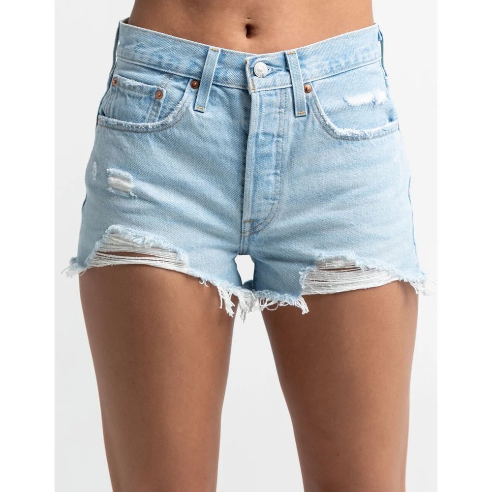 Levi's 501 Light Wash Distressed Denim Cutoff Shorts Women's Size 26‎